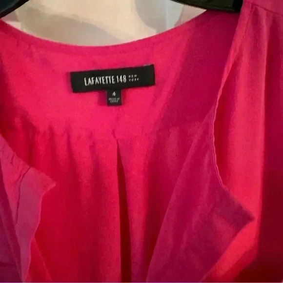 Lafayette 148 women’s long sleeve silk pink blouse front pockets sz 4 - Picture 2 of 9